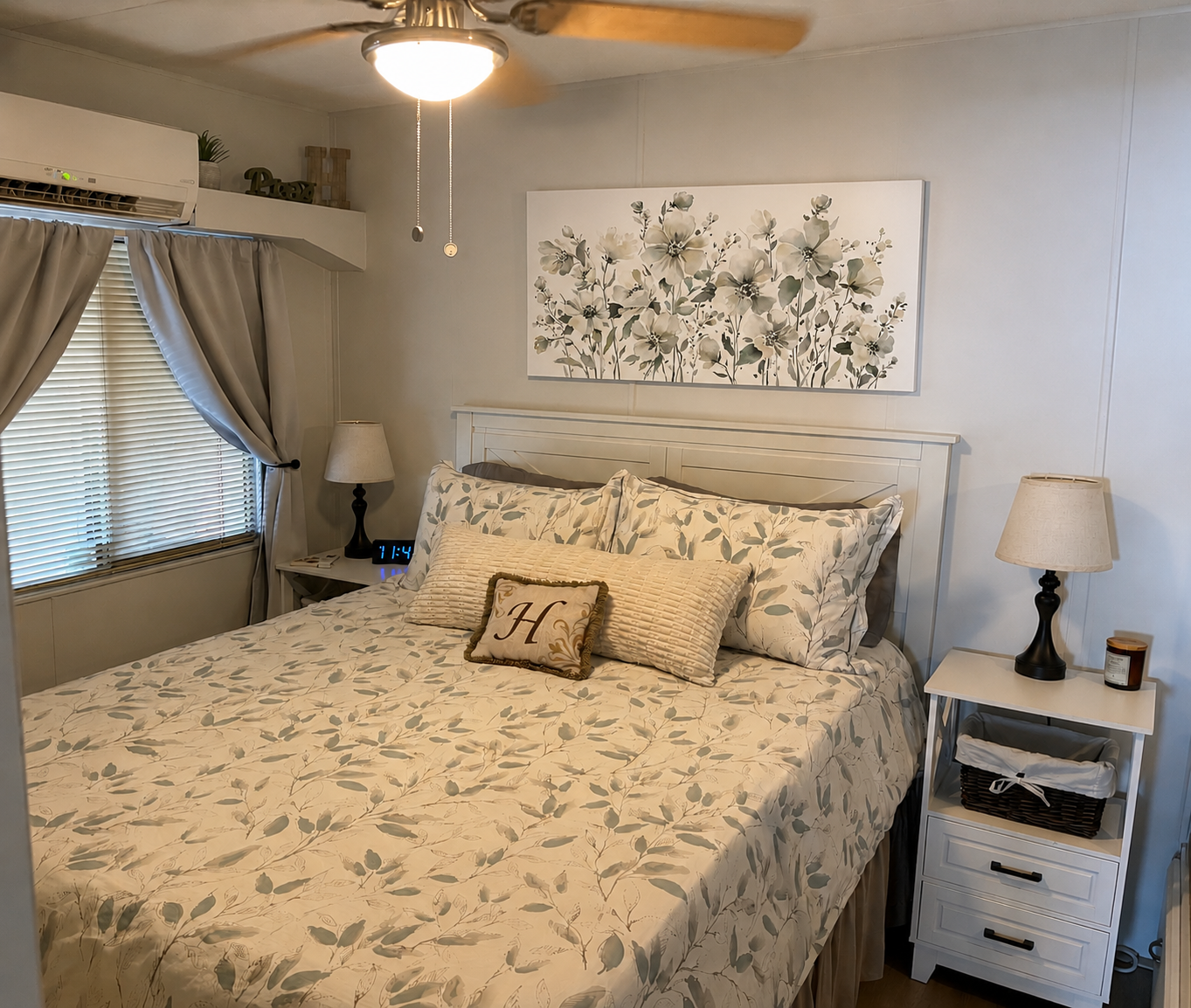 Furnished bedroom viewed from the doorway