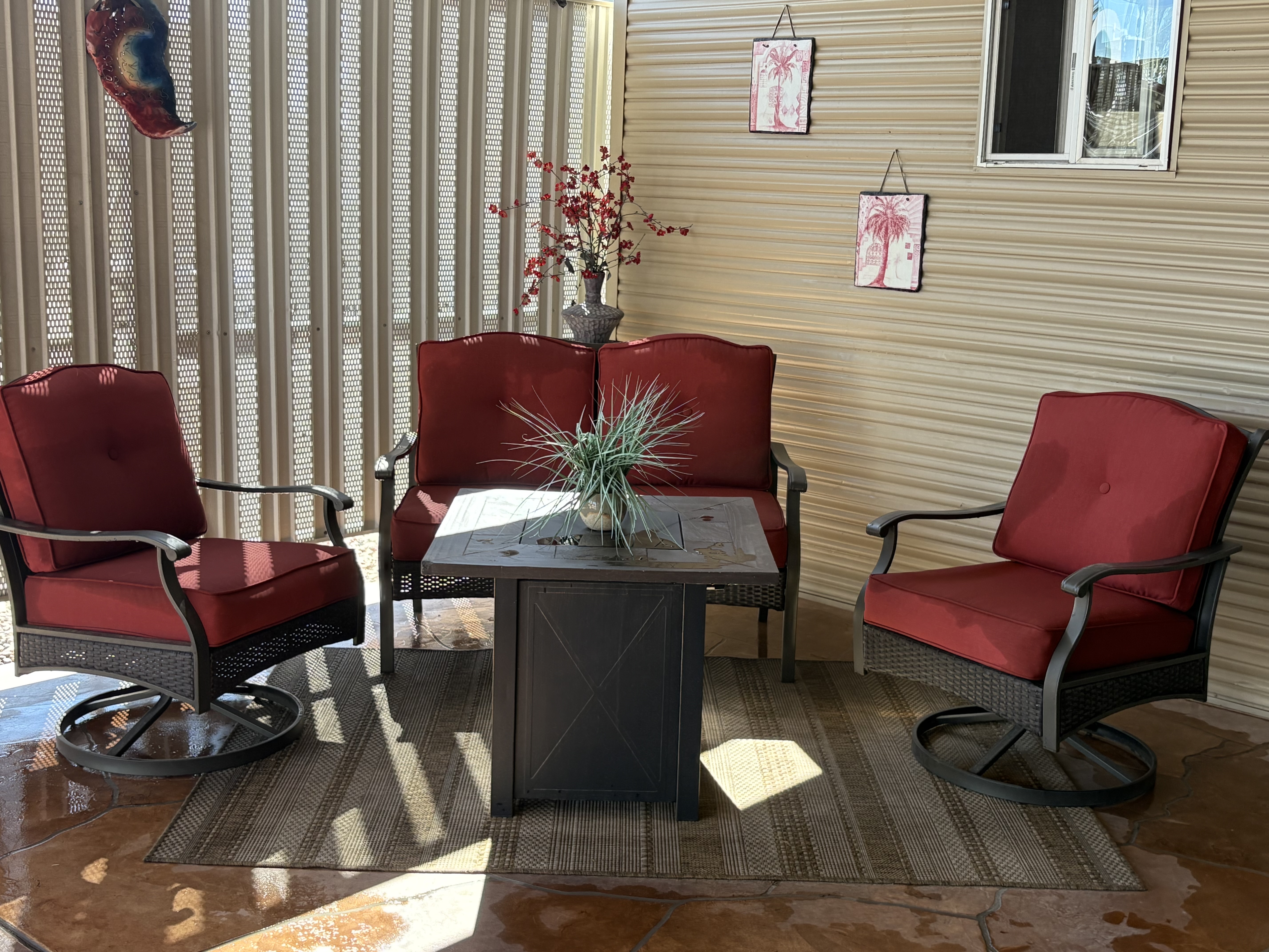Outdoor seating around a fire pit